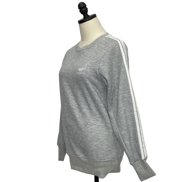 Adidas Crewneck Sweatshirt Heather Gray with White Arm Stripes and Logo Sz Med - Picture 4 of 10